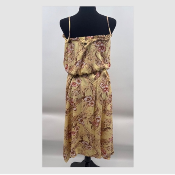 Ripcurl Dress Women Large Yellow Floral Spaghetti Straps Tropical 90s Cottage - Picture 4 of 10